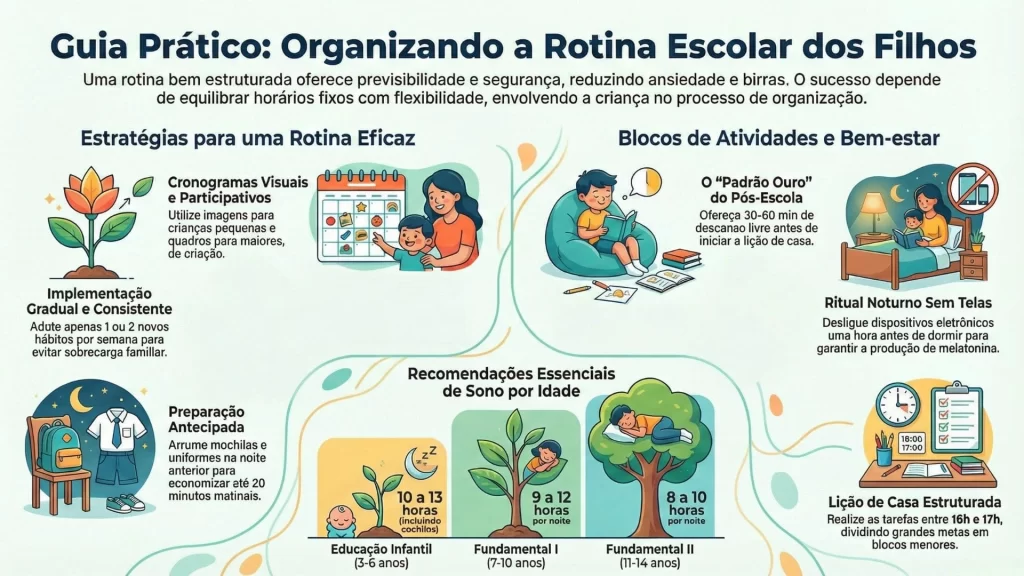 Infográfico com 7 passos para criar rotina escolar eficaz