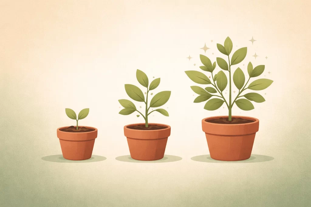 Ilustração de crescimento progressivo simbolizando desenvolvimento de habilidades de comunicação assertiva