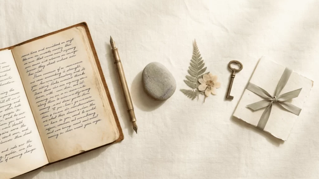 Representação visual do método CNV de comunicação não violenta com journal e elementos simbólicos